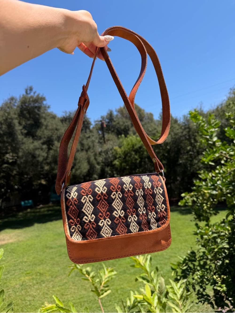 Handcrafted Woven Pattern Leather Crossbody Bag in Brown and Black Artisan